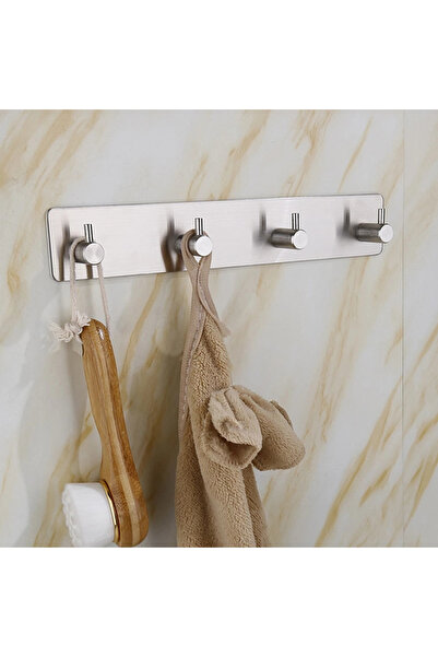 ardini ASKILIK YAPIŞKANLI DİKDÖRTGEN ÇUBUKLU 4 KANCALI KROM