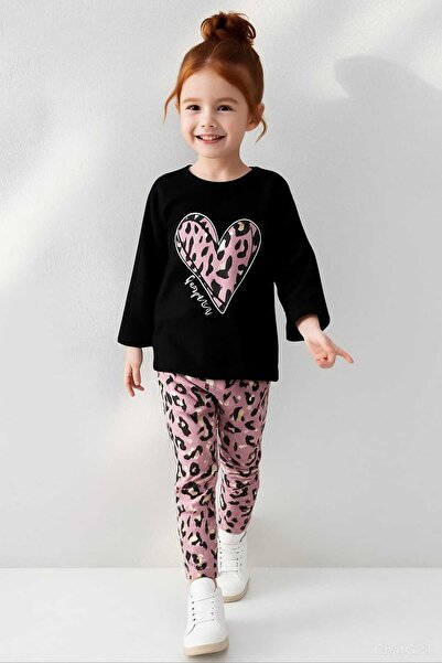 RONYPONY Set dublu cu imprimeu leopard pentru fete (hanorac + jambiere) – cu ...