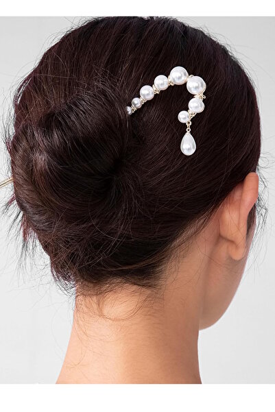CAŞ DEKORASYON Silver Color Pearl Bun Hairpin