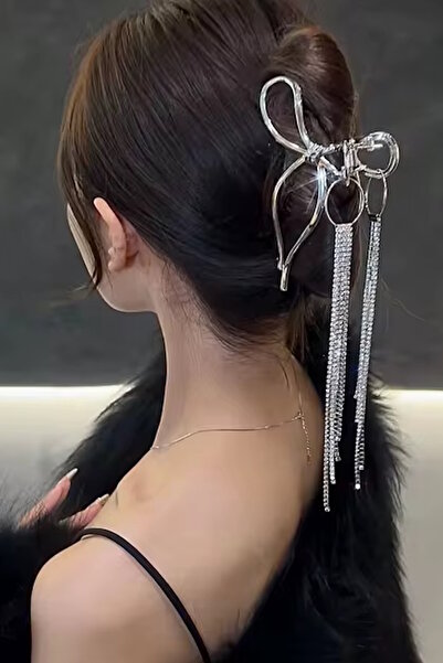 CAŞ DEKORASYON Silver Color Ribbon and Stone Metal Latch Buckle