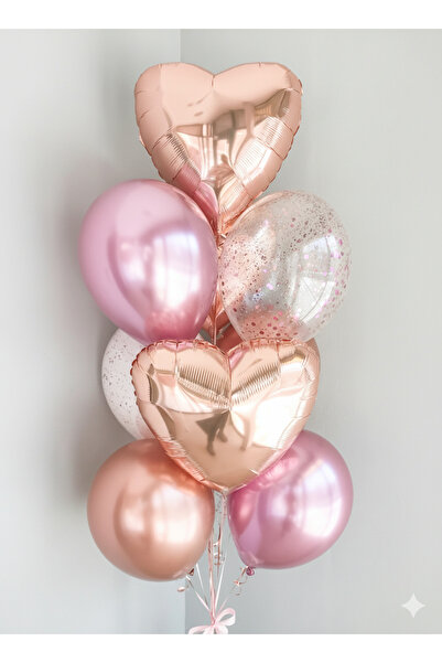 Çemrek Süs Parti Pink Rose Chrome Heart Balloon Set of 10