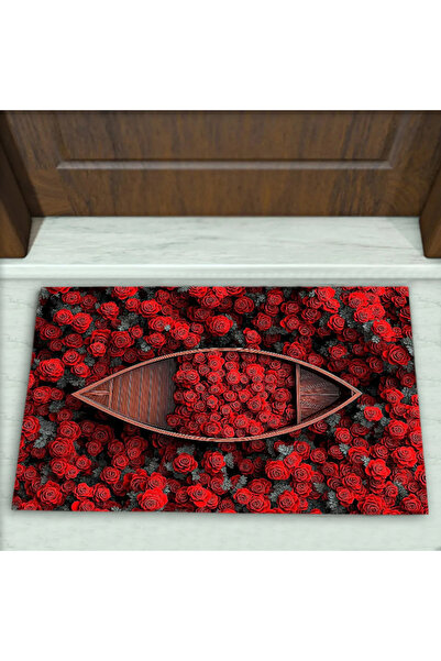 Colorix Carpet Gül Desenli Dekoratif Kapı Önü Paspası No: 2426