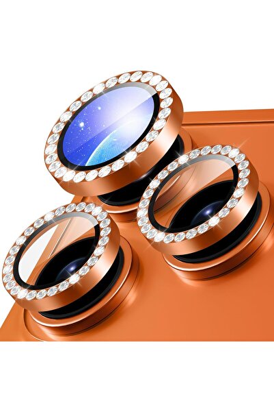 Fibaks iPhone 17 Pro/17 Pro Max Uyumlu Parlak Taşlı Kamera Koruma Renkli Lens Koruyucu Temperli Cam