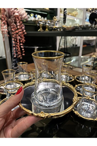 P&ORA PREMIUM KITCHEN PRODUCTS Metal Plate Gold Silver Combination 24 Pieces Tea Set for 12 People