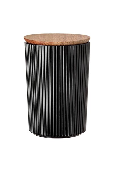 SHOPIENS Storage Container with Wooden Lid, 0.9L, Black (MYONNA)