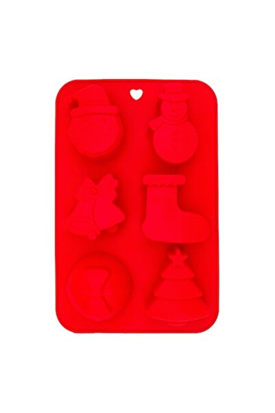 SHOPIENS Silicone Baking Mold, 6 Christmas Designs, Red, 26x17x2.5 cm