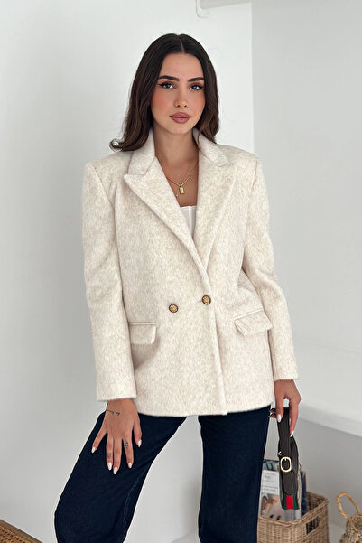 AsprinFashion Jachetă din țesătură de blană de vulpe albă