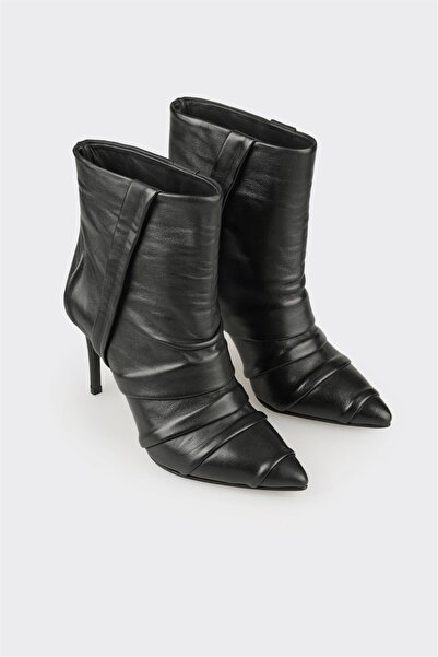 Elle Shoes Siyah Deri Kadın Klasik Bot