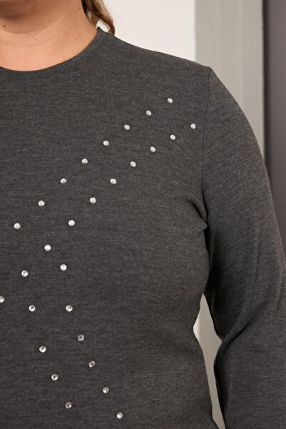 RMG Plus Size Geometric Stone Blouse Anthracite