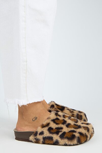 Manijero Papuci de pluș pentru femei Leda, cu leopard, maro uni