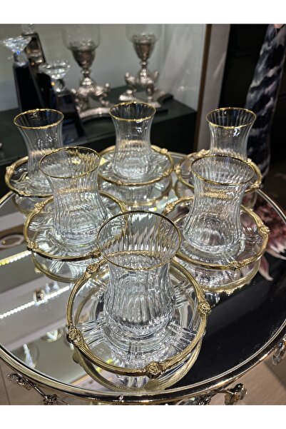 P&ORA PREMIUM KITCHEN PRODUCTS 6 Person Tea Set with Gold Plated Crystal Glasses
