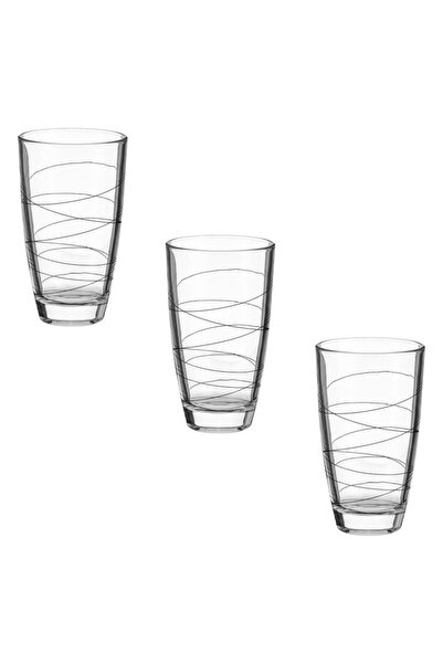 SHOPIENS Set of Water Glasses, Transparent with Black Stripe, 370 ml, 3 Pieces