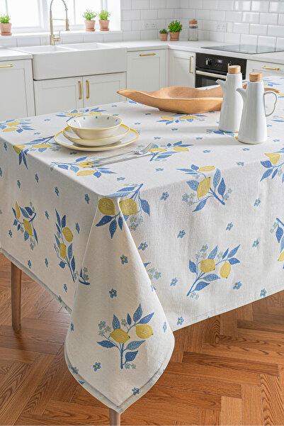 RUBİ PORSELEN Lemon Patterned - Soft Textured Linen Tablecloth 160X220 cm – Lemon Patterned