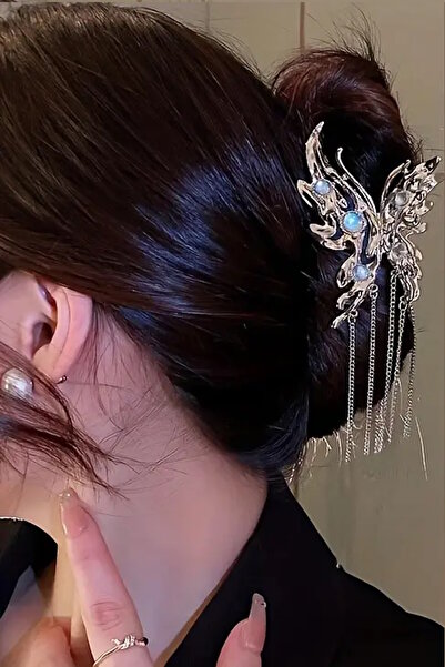 CAŞ DEKORASYON Silver Color Butterfly Stone Dangle Metal Clasp