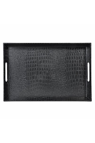 SHOPIENS Rectangular Textured Serving Tray, Black, 38x25x2 cm