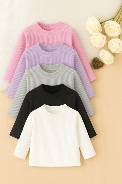 tunays shopping Kız Erkek Çocuk İçlik Yarım Balıkçı İnce Kazak Kaşkorse 5'li Set