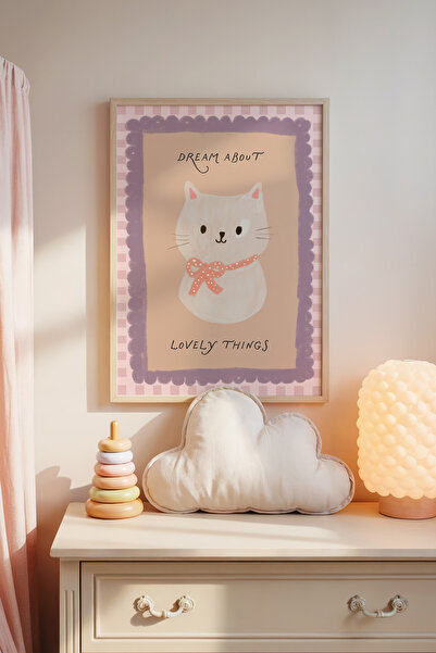 Posteria Tekli Doğal Ahşap Çerçeveli, Tatlı Rüya Çocuk Odası Dekoru, El Yapım...