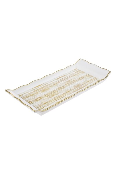 SHOPIENS White Rectangular Serving Tray with Gold Details 30x13x2cm