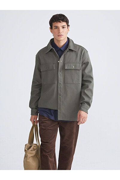 LC Waikiki Jachetă cămașă pentru bărbați, confortabilă, kaki