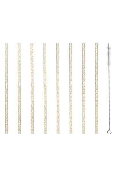 ANTBRO Set Reusable Straws, 8 Pieces, Gold with Glitter, 7x230mm, Includes Cleaning Brush
