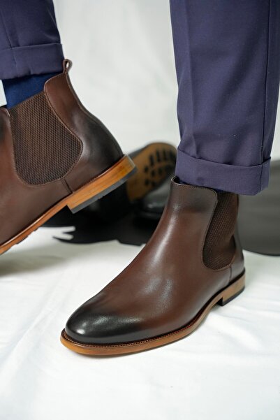 TETRİ Snow Model Hakiki Deri El Yapımı Kahverengi Erkek Bot