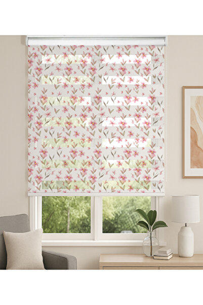 Home Pembe Çiçek Desenli Zebra Stor Perde – Oturma Odası ve Yatak Odası İçin ...