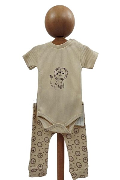 Dumledo Ecru Bodysuit and Pants with Lion Figure, 2-Piece Baby Bodysuit - Top...