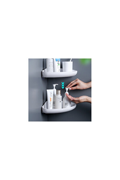 Rovitech Set 2 rafturi de colț autoadezive pentru baie, 26,5 x 20 x 5,5 cm, alb