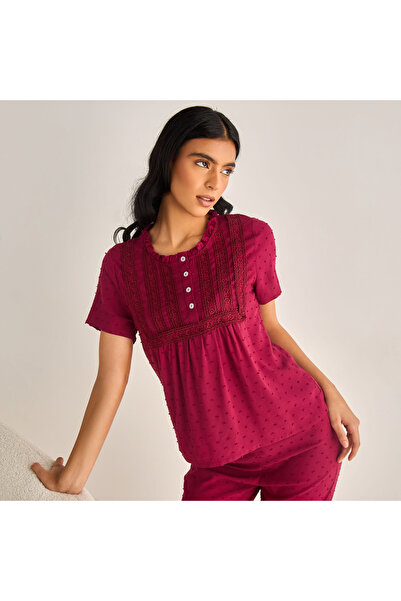 FAV Pyjama Set Button Placket Top and Trousers Rayon