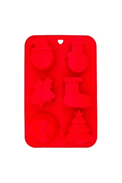 SHOPIENS Silicone Baking Mold, 6 Christmas Designs, Red, 26x17x2.5 cm