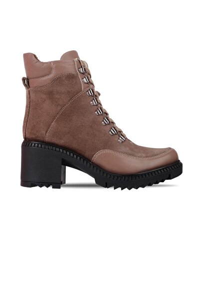 MY DERİ Boaldy Kadın Hakiki Deri Fermuarlı Topuklu Postal Bot 4156