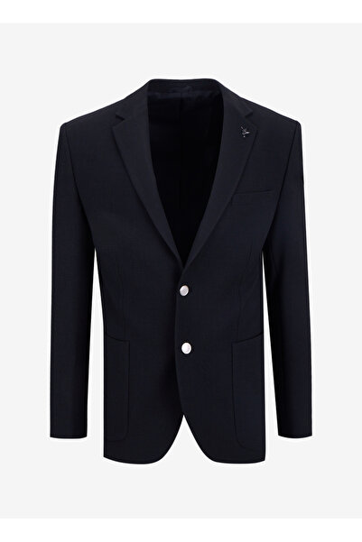 Fabrika Slim Fit Siyah Erkek Petek Desenli Ceket NAPOLİ -B