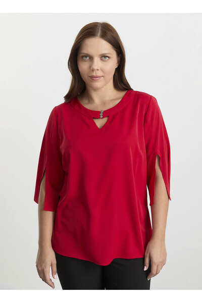 Selen O Yaka Düz Kırmızı Kadın Bluz 25KSL8204