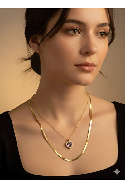 Jewerly قلادة نسائية إيطالية بسلسلة ذهبية لامعة على شكل قلب