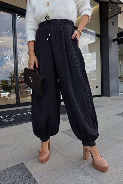 Özge Özgenç Beli Bağcıklı Kırışık Kumaş Şalvar Pantolon