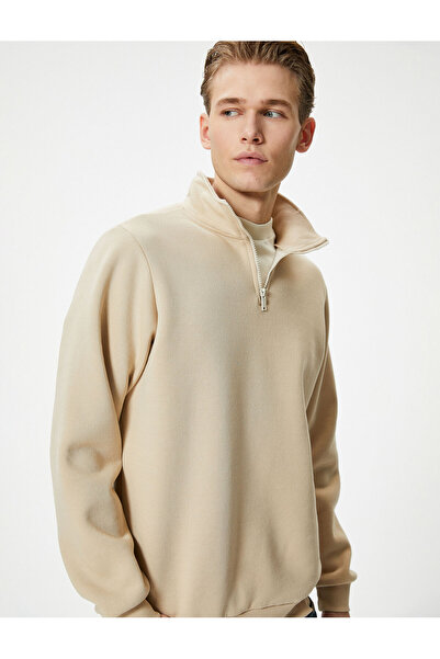 Koton Φούτερ με μισό φερμουάρ Basic ψηλός λαιμός με μακρυμάνικο μανίκι επένδυση fleece