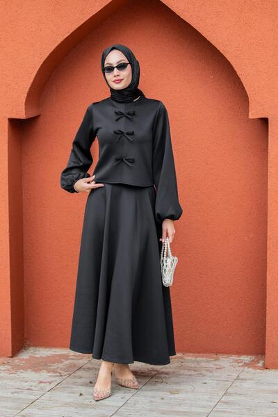 azram Σετ μπλούζας και φούστας Pufy Diver με λεπτομέρεια φιόγκου - Μαύρο