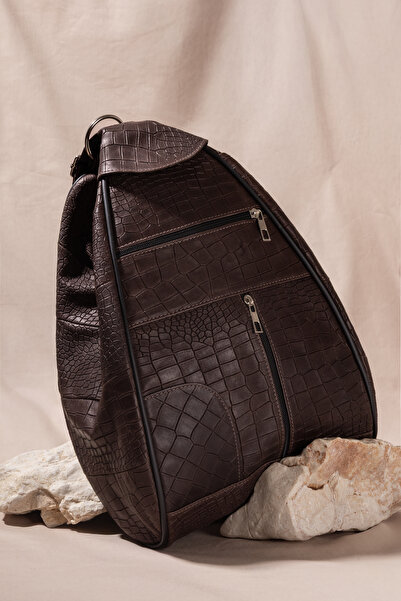 fubileather Сумка-рюкзак з натуральної шкіри з крокодилячим принтом, сумка через плече