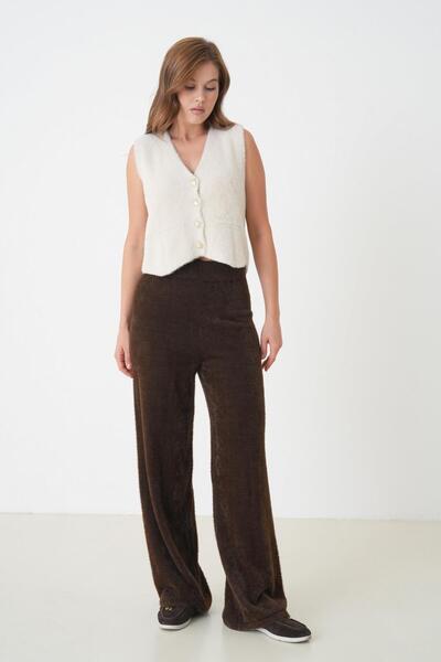 minaaise Women's Brown Plush Fabric Knitwear Pantalon 5245