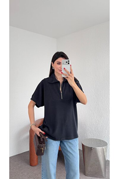 HAZELANNA Hanorac modal antracit cu mânecă scurtă