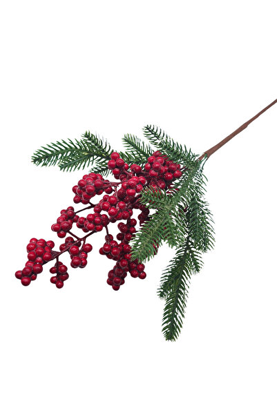 Çınar çiçekçilik Yılbaşı Küçük Taneli Kırmızı Berry & Çam Dalı – Dekoratif 37 cm