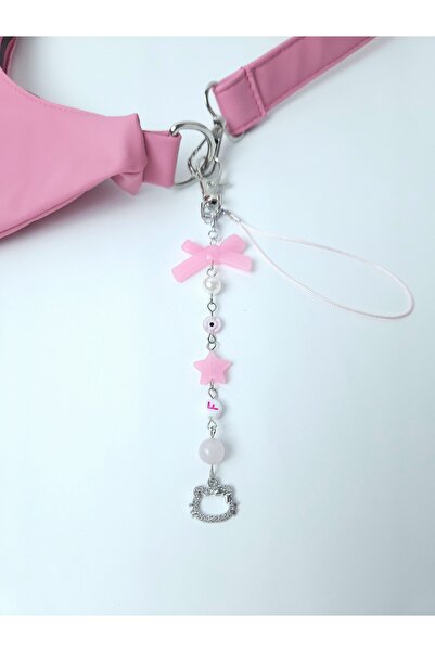 LE&DA Accessory Hello Kitty Fairycore Kişiselleştirilebilir Doğal Taşlı Charmlı Çanta Aksesuarı