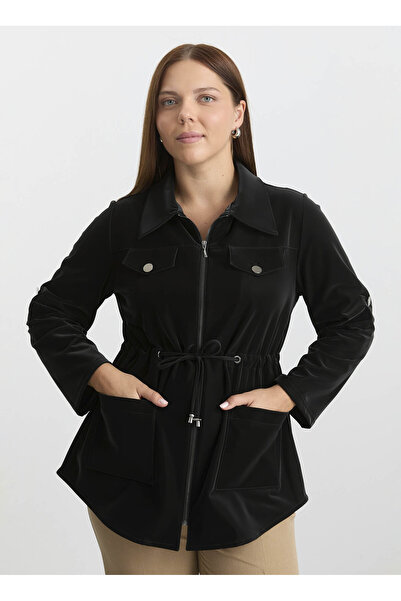 Selen Siyah Kadın Normal Trençkot 25KSL9512