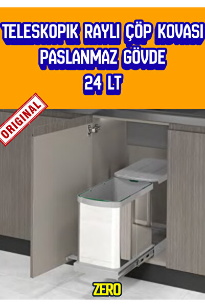 ZERO LİNE S-2572-g Teleskopik Raylı Çöp Kovası Paslanmaz Gövde 24 Lt