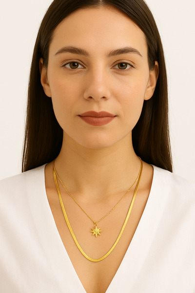 Jewerly Women's Italian Gold Chain Star Combination Necklace