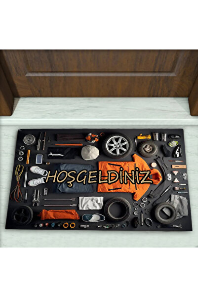 Colorix Carpet Araba Tamircisi Desenli Dekoratif Kapı Önü Paspası No: 2060