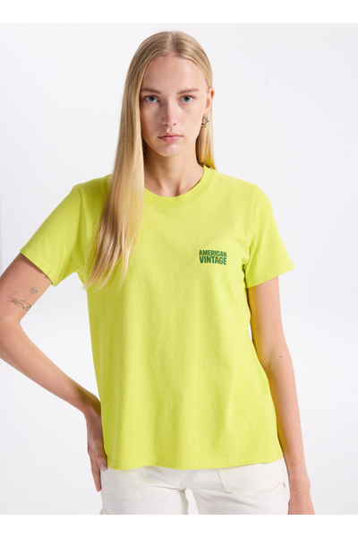 American Vintage Yuvarlak Yaka Yeşil Kadın T-Shirt YKO02CH25ACIFL