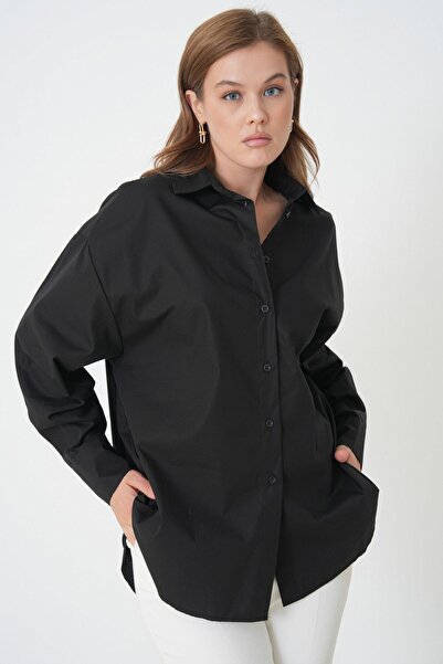 minaaise قميص تونيك نسائي أسود 100% قطن مقاس كبير 30017