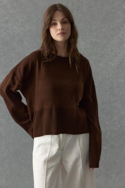 Merve Gültekin Ribana Transitional Cropped Knit Sweater Brown