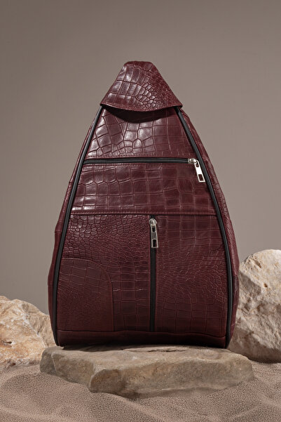 fubileather حقيبة ظهر موتشيلا من الجلد الطبيعي بطباعة جلد التمساح، حقيبة مع ح...